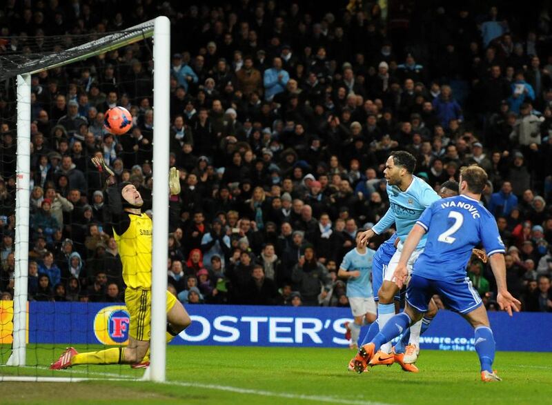Manchester City's Joleon Lescott attempts to score against Chelsea, only to have the goal disallowed for off side. Rui Vieira / AP