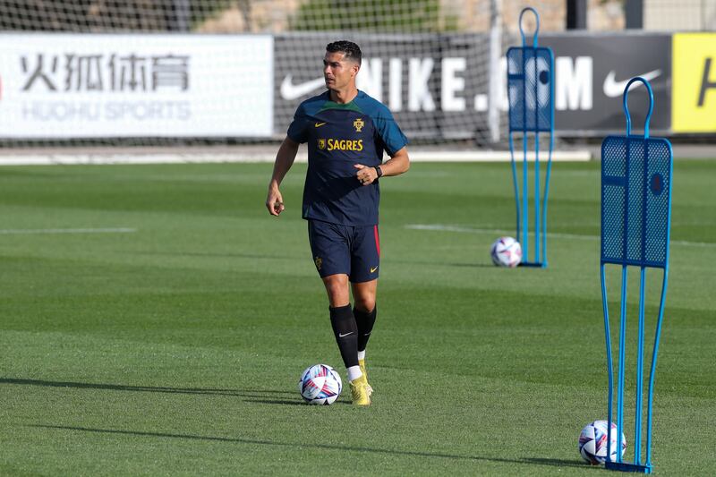 Portugal's Cristiano Ronaldo in action during a training session at Cidade do Futebol in Oeiras, Portugal. EPA