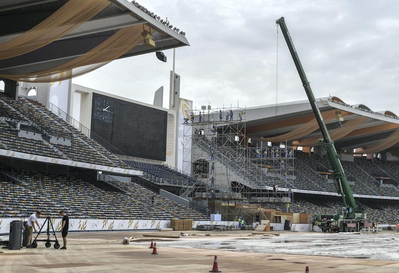 Abu Dhabi, United Arab Emirates - Preparations in full wing at Zayed Sports Stadium for the Papal mass on Tuesday February 5 in Abu Dhabi,  February 3, 2019. Khushnum Bhandari for The National