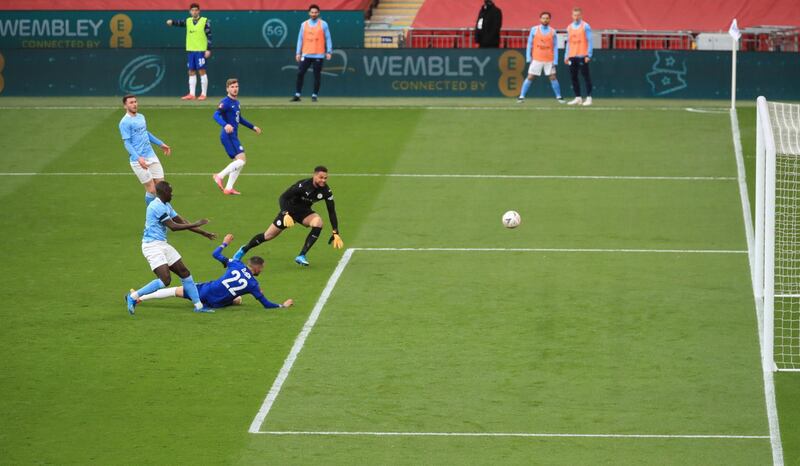 Hakim Ziyech scores for Chelsea. Reuters