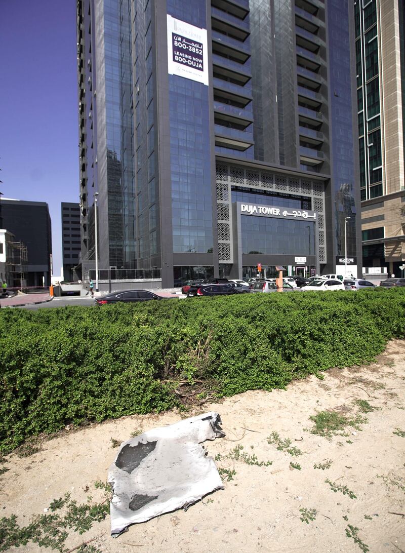 Dubai, United Arab Emirates, February 21, 2020.  
Debris from the fire at Duja Tower.  
Victor Besa / The National
Section:  NA
Reporter:  None
Victor Besa / The National