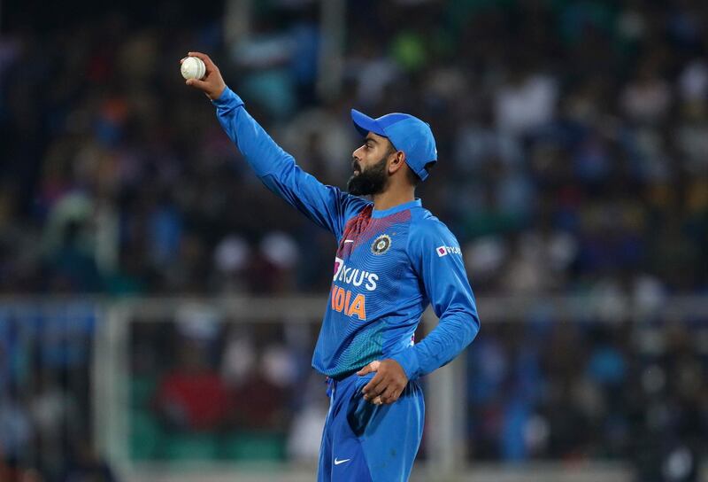 India's captain Virat Kohli gestures towards a teammate in Thiruvanathapuram. AP