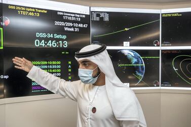 DUBAI, UNITED ARAB EMIRATES. 27 JULY 2020. MBRSC headquarters in Al Khawaneej. One week today since the Hope probe launched to Mars. Zakareyya Al Shamshi Deputy Manager of Mission Operation. (Photo: Antonie Robertson/The National) Journalist: Sarwat Nasir. Section: National.