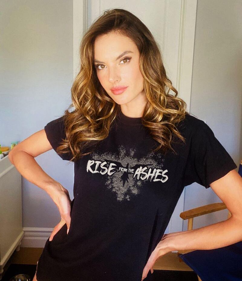 Brazilian model Alessandra Ambrosio wearing Zuhair Murad's Rise from the Ashes T-shirt.Instagram / alessandraambrosio  