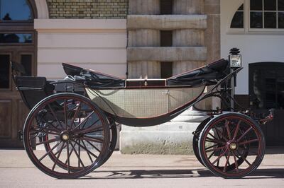 LONDON, ENGLAND - MAY 1:  The Ascot Landau, which will be used in the case of dry weather for the wedding of Prince Harry and Meghan Markle, at the Royal Mews at Buckingham Palace on May 1, 2018 in London, England. (Photo by Victoria Jones - WPA Pool/Getty Images)