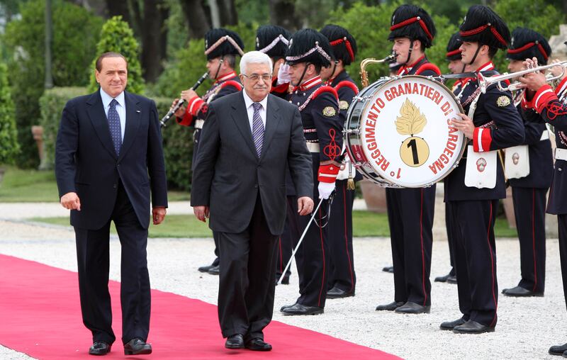 Palestinian President Mahmoud Abbas meets Berlusconi, then Italian Prime Minister, in Rome in June 2011. Getty