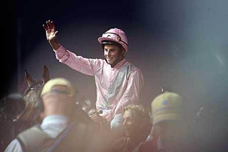 William Buick gives a thumbs-up after riding Dar Re Mi to victory in the Sheema Classic at Meydan Racecourse last year.
