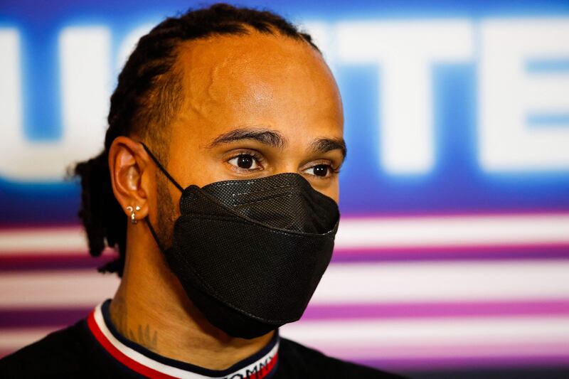 Lewis Hamilton speaks during a press conference after the race. AFP