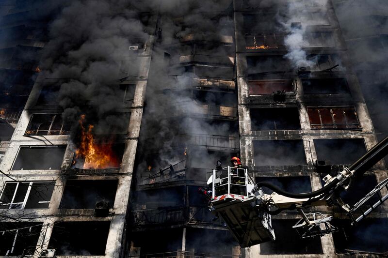 Two people were killed as a series of powerful explosions rocked residential districts in Kyiv just hours before talks between Ukraine and Russia were set to resume. AFP