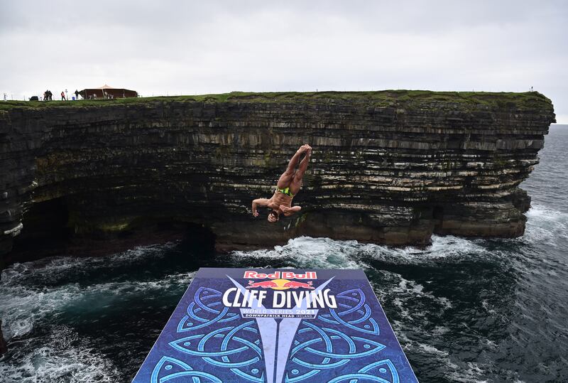 Catalin Preda of Romania during the Red Bull Cliff Diving World Series at Downpatrick Head, Ireland, on Saturday, September 11. Getty