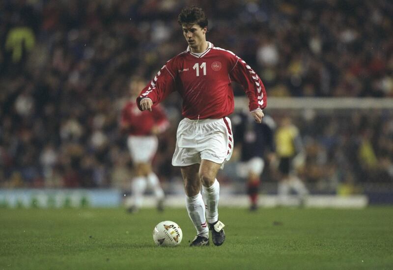 25 Mar 1998:  Brian Laudrup of Denmark in action during the Friendly International against Scotland at Ibrox in Glasgow, Scotland. Denmark won 1-0. \ Mandatory Credit: Phil Cole /Allsport