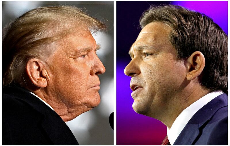 Will Donald Trump (L) and Ron DeSantis go head-to-head? Reuters