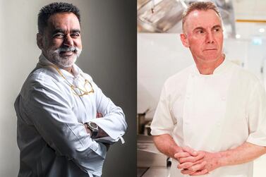 Michelin-starred chefs Vineet Bhatia and Gary Rhodes discuss whether a Michelin Guide will come to the UAE. Lee Hoagland / The National; Sipa USA/REX/Shutterstock