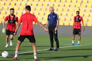 UAE manager Bert van Marwijk takes a training session at Zabeel Stadium in Dubai. Chris Whiteoak / The National