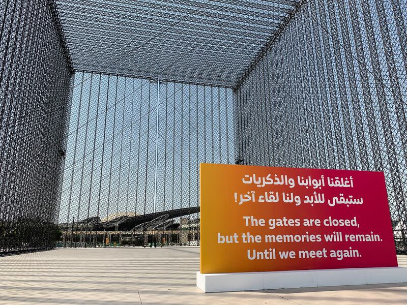 A sign outside the Sustainability gate saying: 'The gates are closed but the memories will remain. Until we meet again.'  Chris Whiteoak / The National