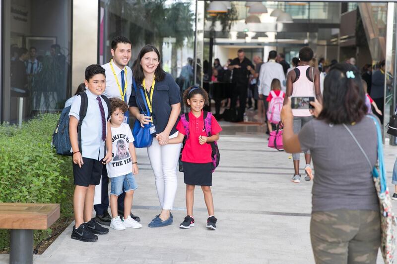 DUBAI, UNITED ARAB EMIRATES - SDEPTEMBER 2, 2018. 

Pupils at GEMS Dubai American Academy arrive to  school on the first day after summer break.

(Photo by Reem Mohammed/The National)

Reporter: Ramola Talwar + Anam Rizvi
Section:  NA