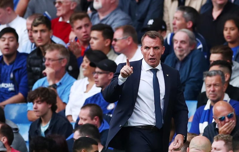 Leicester City manager Brendan Rodgers gestures.  Reuters