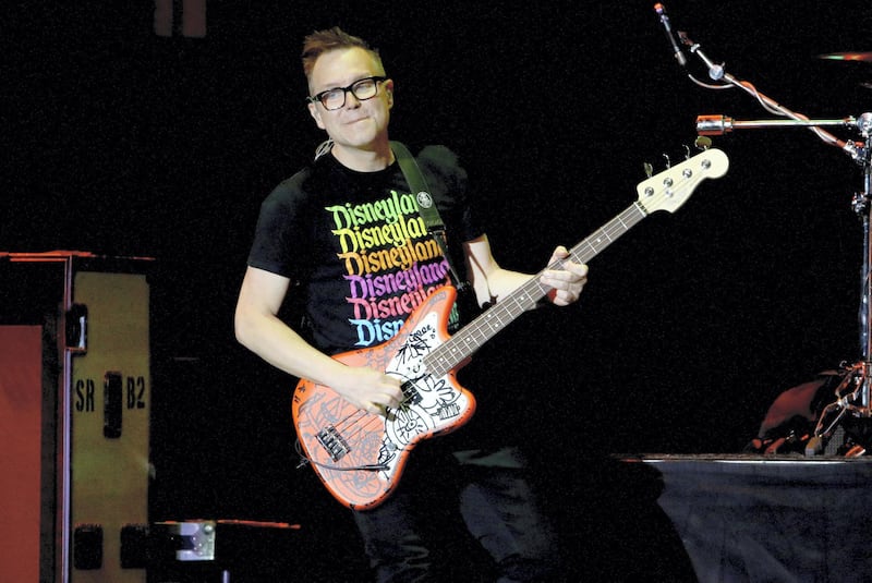 INGLEWOOD, CALIFORNIA - JANUARY 18: (FOR EDITORIAL USE ONLY) Mark Hoppus of blink-182 performs onstage at the 2020 iHeartRadio ALTer EGO at The Forum on January 18, 2020 in Inglewood, California.   Rich Fury/Getty Images for iHeartMedia/AFP (Photo by Rich Fury / GETTY IMAGES NORTH AMERICA / Getty Images via AFP)