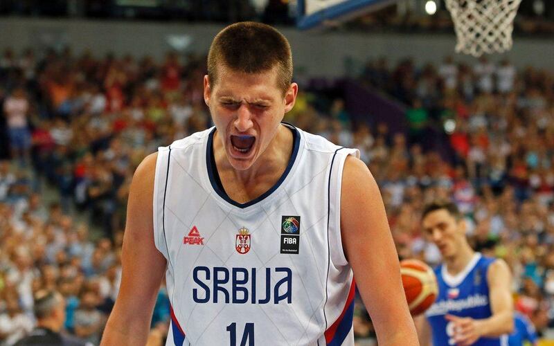 Serbia's Nikola Jokic reacts after scoring during the Fiba Olympic Qualifying semi-final win over Czech Republic. Pedja Milosavljevic / AFP / July 8, 2016 
