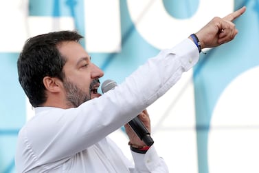 Matteo Salvini speaks during an anti-government demonstration in Rome on Tuesday. Reuters