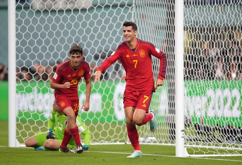 Alvaro Morata celebrates after putting Spain ahead. PA