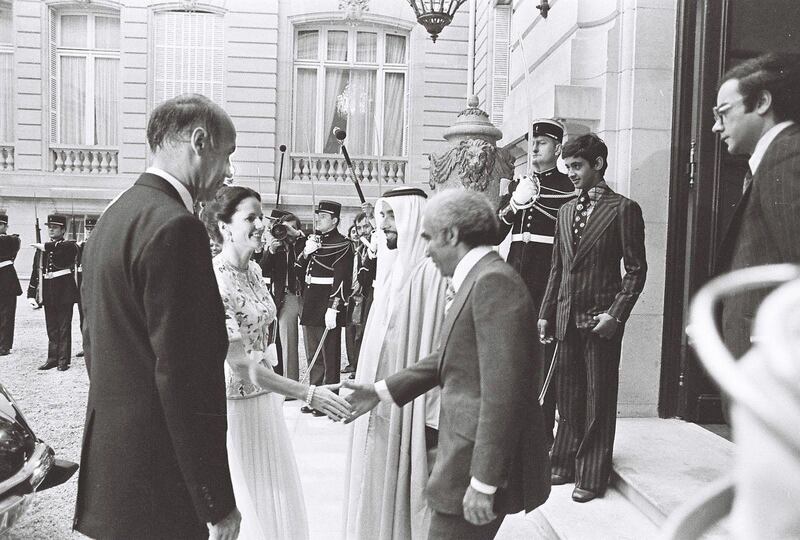 UAE Founding Father, the late Sheikh Zayed's first presidential tour of France in 1975, with a young Sheikh Mohamed watching on. Zaki Nusseibeh