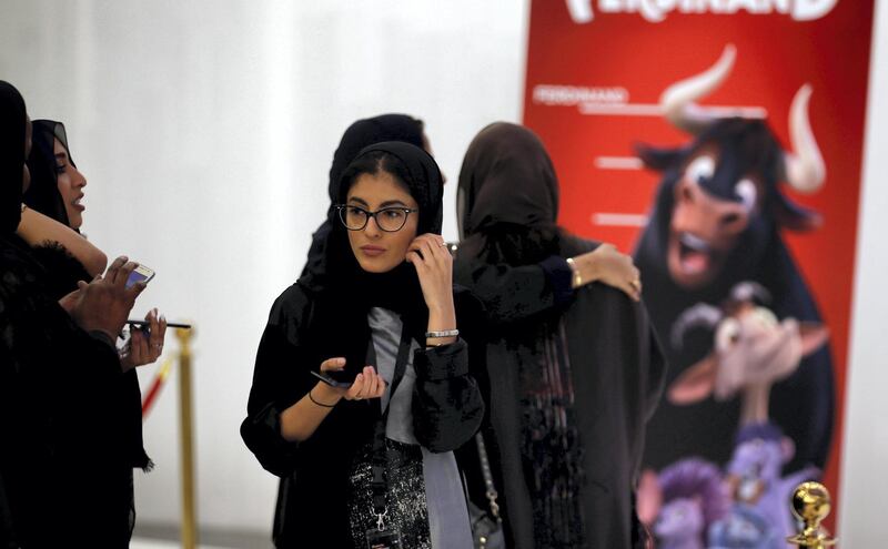 Saudi women attend the opening of a cinema at Riyadh Park mall, in Riyadh, Saudi Arabia April 30, 2018. REUTERS/Faisal Al Nasser