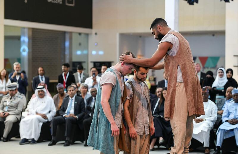 Abu Dhabi, United Arab Emirates - An abstract dance performance at the opening ceremony of the Hay Festival in Manarat, Al Saadiyat. Khushnum Bhandari for The National