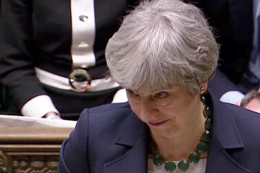 Britain's Prime Minister Theresa May speaks in Parliament after MPs voted to avoid a no-deal Brexit. Reuters TV via Reuters