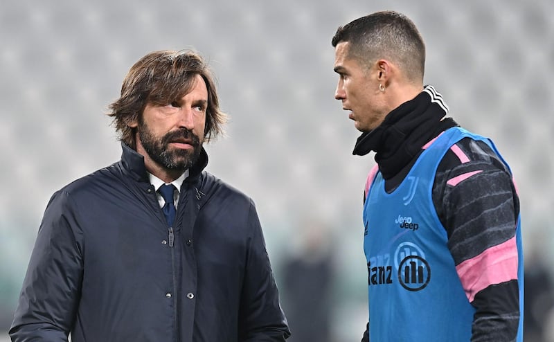 Juventus coach Andrea Pirlo and Cristiano Ronaldo. EPA