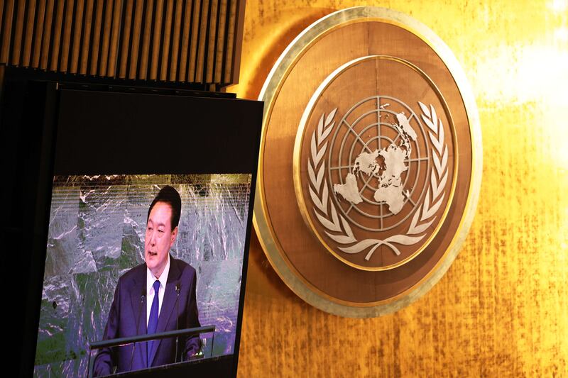 South Korean President Yoon Suk-yeol was at the meeting. AFP