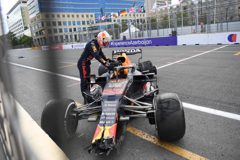 Red Bull's Max Verstappen after crashing. AFP