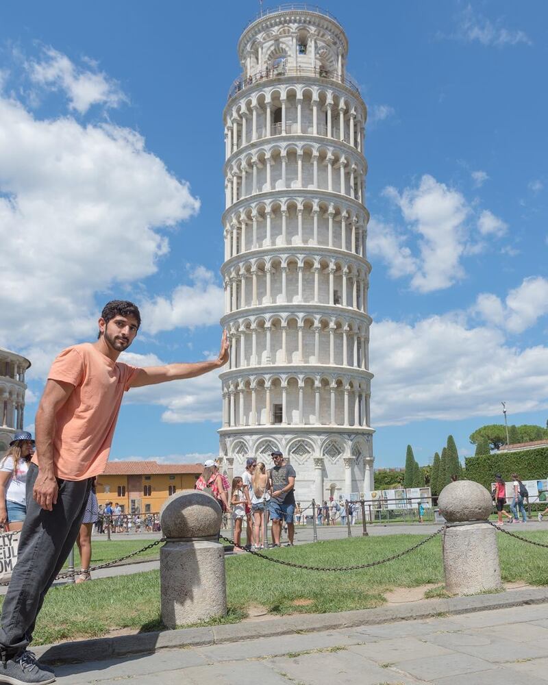 He is a regular traveller, seen here in Pisa, Italy. Photo: Instagram / Faz3