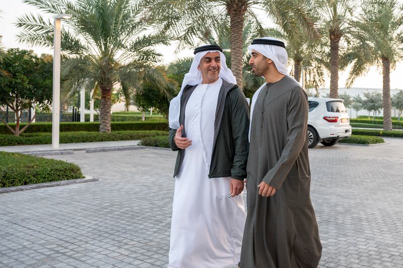 Sheikh Saif bin Zayed, Deputy Prime Minister and Minister of Interior  with  Sheikh Hamdan bin Mohamed at Al Shati Palace. 