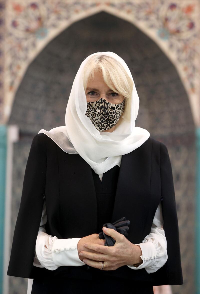 Camilla, Duchess of Cornwall visited Wightman Road Mosque in Harringay, north London, on April 7, 2021. Getty Images