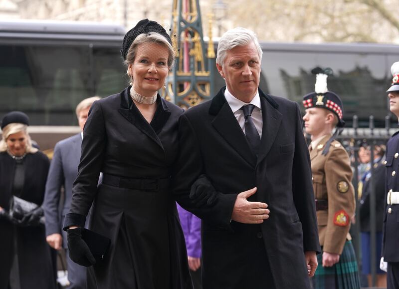 Queen Mathilde of Belgium and Philippe of Belgium arriving for the Service of Thanksgiving. PA