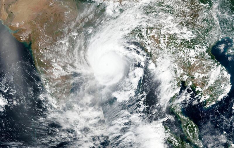 A satellite image released by Nasa shows cyclone Amphan over the Bay of Bengal in India. AP