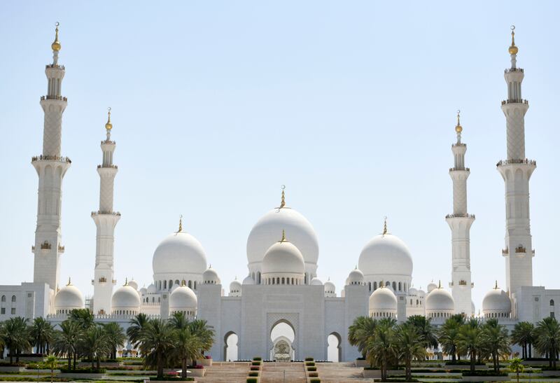 Sheikh Zayed Grand Mosque view from Wahat Al Karama, Abu Dhabi. Khushnum Bhandari / The National