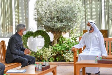 Sheikh Mohammed bin Rashid, Vice President and Ruler of Dubai, meets Subrahmanyam Jaishankar, Indian Minister of External Affairs, to receive a message from Indian Prime Minister, Narendra Modi. Wam