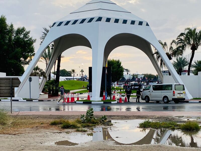 Severe overnight rain hampers preparations for the start of the 2023 Dubai Desert Classic golf tournament. Photo: Paul Radley / The National