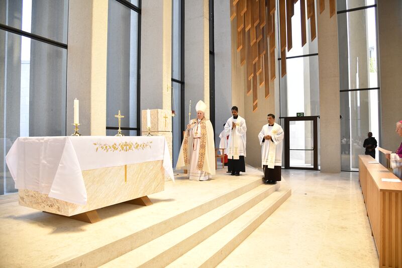 The first Sunday service at the church that welcomes Christians of all denominations. Photo: Apostolic Vicariate of Southern Arabia