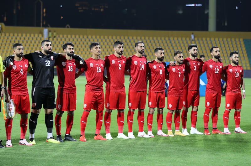 The Bahrain team line up before the 2026 World Cup qualifying match against the UAE.