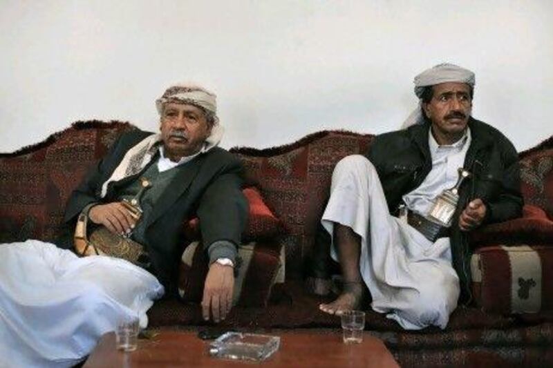 Mufarih Bahaibih, left, a tribal leader from Marib, is one of many leaders which Abdrabu Mansur Hadi, the new Yemen president, must deal with in stabilising the country.