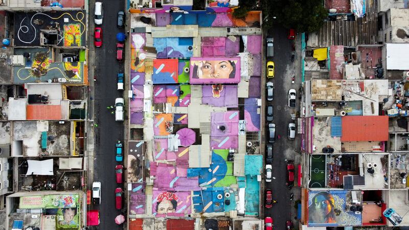 Murals on top of Xochitepango market in the Iztapalapa neighbourhood in Mexico City. Reuters