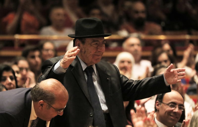 Sabah Fakhri at an event held at the Opera House in Damascus on October 21, 2017, by three Syrian ministries in support of displaced people and those affected by the seven-year war. The event was titled Here is Ours. EPA