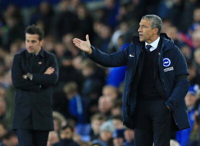 Soccer Football - Premier League - Everton v Brighton & Hove Albion - Goodison Park, Liverpool, Britain - November 3, 2018  Brighton manager Chris Hughton gestures  REUTERS/Jon Super  EDITORIAL USE ONLY. No use with unauthorized audio, video, data, fixture lists, club/league logos or "live" services. Online in-match use limited to 75 images, no video emulation. No use in betting, games or single club/league/player publications.  Please contact your account representative for further details.