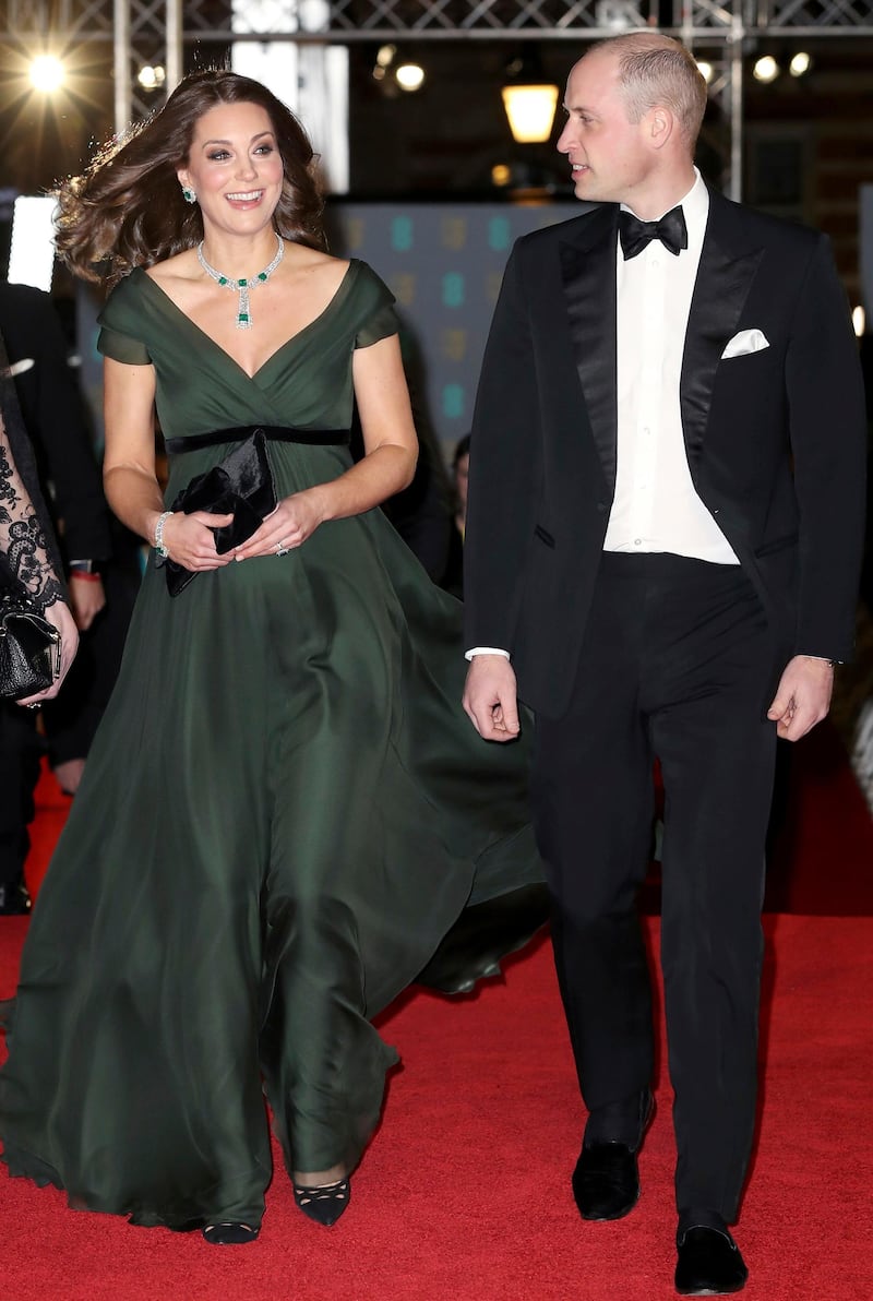 Britain's Prince William and Kate, Duchess of Cambridge arrive for the BAFTA 2018 Awards in London, Sunday, Feb. 18, 2018. (Chris Jackson/Pool via AP)
