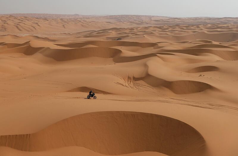 A competitor in the motorcycle race during Stage 4 of the Dakar Rally - from Wadi Ad-Dawasir to Riyadh -  on Wednesday, January 6. Reuters