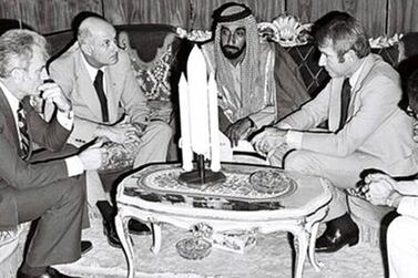 UAE Founding Father Sheikh Zayed meets with three American astronauts in February 1976.