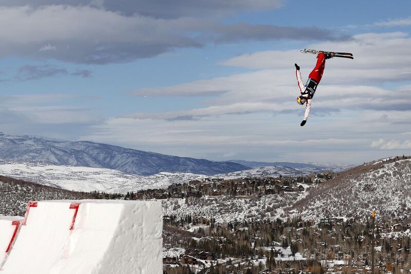 Switzerland's Noe Roth during the men's aerial finals at the Intermountain Healthcare Freestyle International Ski World Cup at Deer Valley Resort in Utah, United States, on Saturday, February 6. AFP